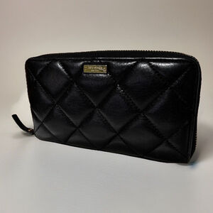 KATE SPADE NEW YORK QUILTED COWHIDE WALLET GOLD COAST NISHA BLACK WLRU1550•GUC